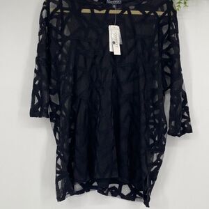 Lord & Taylor Context Lace Overlay Dressy Top 3/4 Sleeve Winter Solststice Small